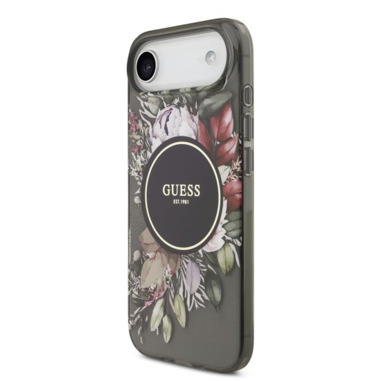 Husa Guess IML Flowers Strap MagSafe pentru iPhone Air, Neagra (Bakr, GUHMP17MHFWBRCESK) by www.silkase.ro