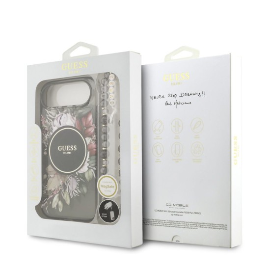 Husa Guess IML Flowers Strap MagSafe pentru iPhone Air, Neagra (Bakr, GUHMP17MHFWBRCESK) by www.silkase.ro