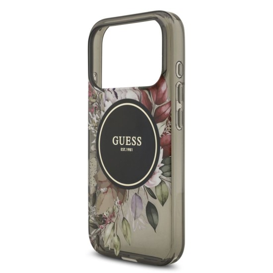 Husa Guess IML Flowers Strap MagSafe pentru iPhone 17 Pro, Neagra (Bakr, GUHMP17LHFWBRCESK) by www.silkase.ro