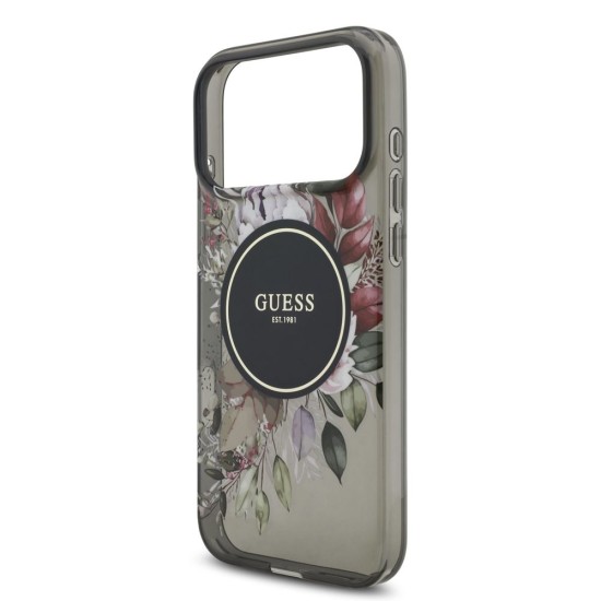 Husa Guess IML Flowers Strap MagSafe pentru iPhone 17 Pro Max, Neagra (Bakr, GUHMP17XHFWBRCESK) by www.silkase.ro