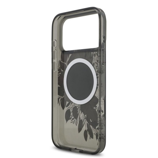 Husa Guess IML Flowers Strap MagSafe pentru iPhone 17 Pro Max, Neagra (Bakr, GUHMP17XHFWBRCESK) by www.silkase.ro