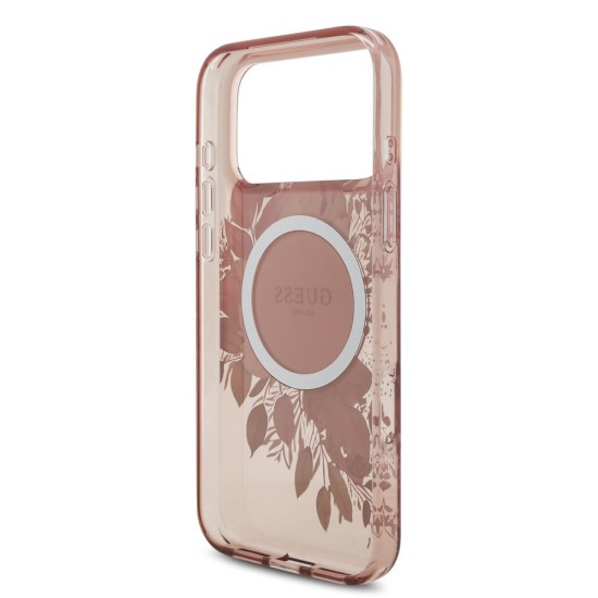 Husa Guess IML Flowers Strap MagSafe pentru iPhone 17 Pro Max, Roz (Bakr, GUHMP17XHFWBRCESP) by www.silkase.ro