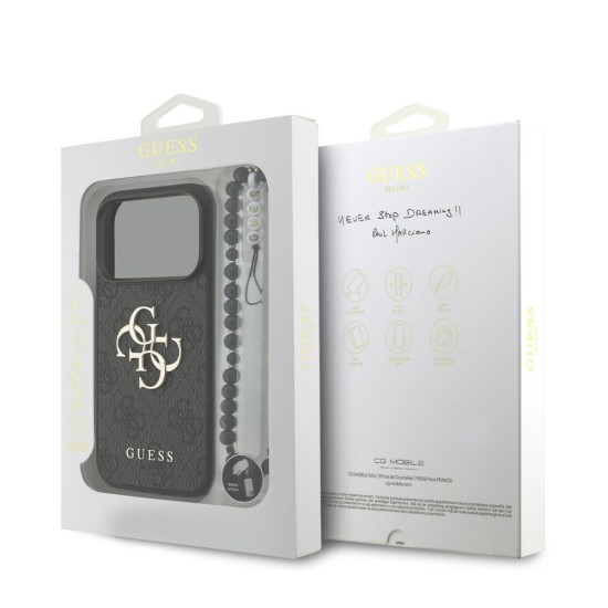 Husa Guess PU 4G Metal Logo Strap pentru iPhone 17 Pro, Neagra (Bakr, GUHCP17LP4GMGSK) by www.silkase.ro