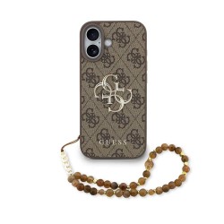 Husa Guess PU 4G Metal Logo Strap pentru iPhone 17, Maro