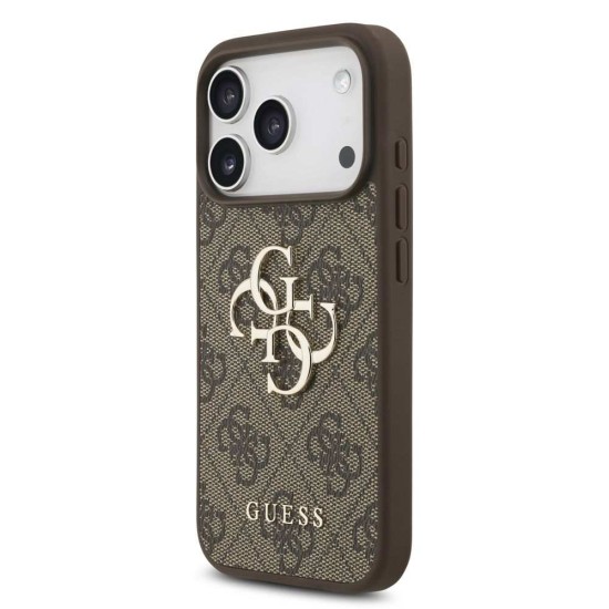Husa Guess PU 4G Metal Logo Strap pentru iPhone 17 Pro, Maro (Bakr, GUHCP17LP4GMGSW) by www.silkase.ro