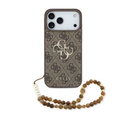 Husa Guess PU 4G Metal Logo Strap pentru iPhone 17 Pro Max, Maro