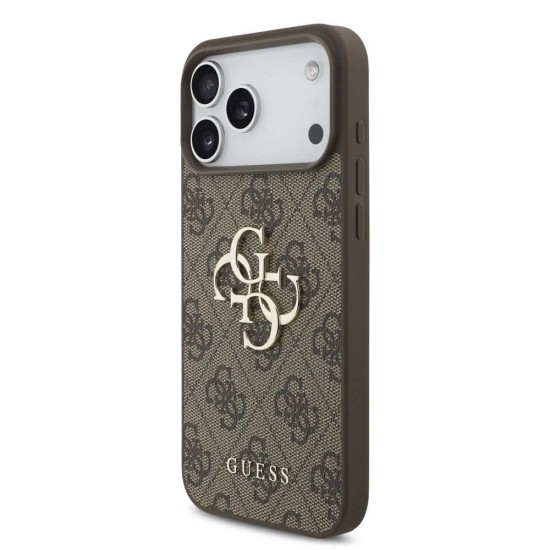 Husa Guess PU 4G Metal Logo Strap pentru iPhone 17 Pro Max, Maro (Bakr, GUHCP17XP4GMGSW) by www.silkase.ro