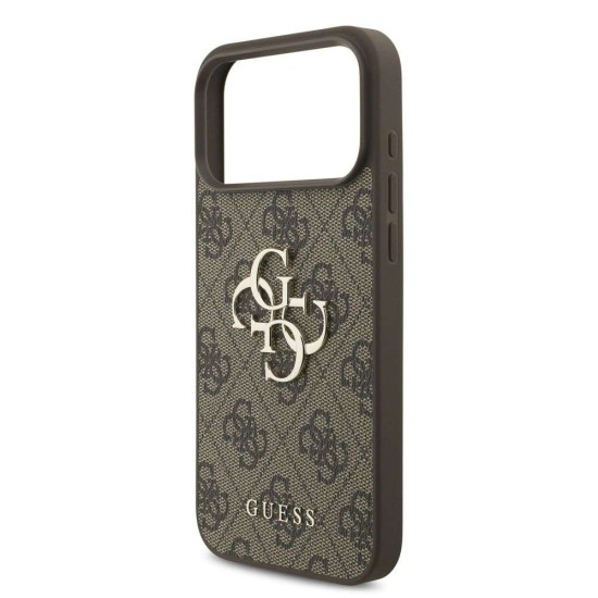 Husa Guess PU 4G Metal Logo Strap pentru iPhone 17 Pro Max, Maro (Bakr, GUHCP17XP4GMGSW) by www.silkase.ro