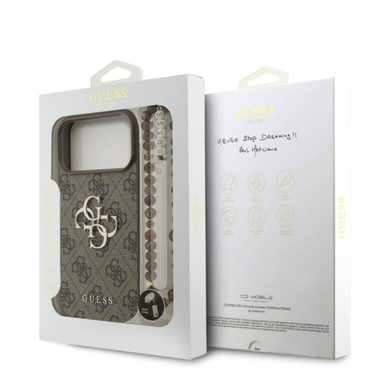 Husa Guess PU 4G Metal Logo Strap pentru iPhone 17 Pro Max, Maro (Bakr, GUHCP17XP4GMGSW) by www.silkase.ro