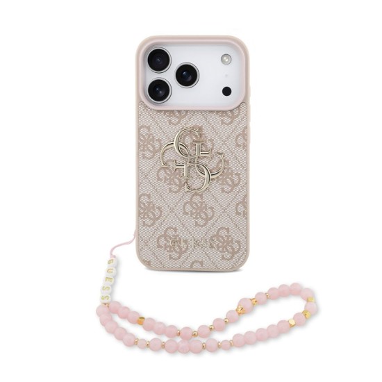 Husa Guess PU 4G Metal Logo Strap pentru iPhone 17 Pro, Roz (Bakr, GUHCP17LP4GMGSP) by www.silkase.ro