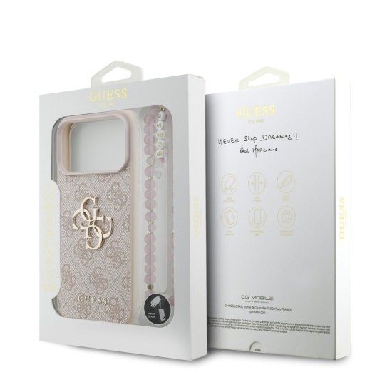 Husa Guess PU 4G Metal Logo Strap pentru iPhone 17 Pro Max, Roz (Bakr, GUHCP17XP4GMGSP) by www.silkase.ro