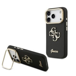 Husa Guess PU Grained 4G Logo Stand Camera Frame pentru iPhone 17 Pro, Neagra
