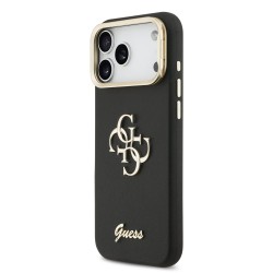 Husa Guess PU Grained 4G Logo Stand Camera Frame pentru iPhone 17 Pro Max, Neagra