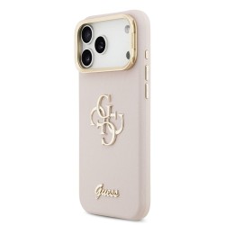 Husa Guess PU Grained 4G Logo Stand Camera Frame pentru iPhone 17 Pro Max, Roz