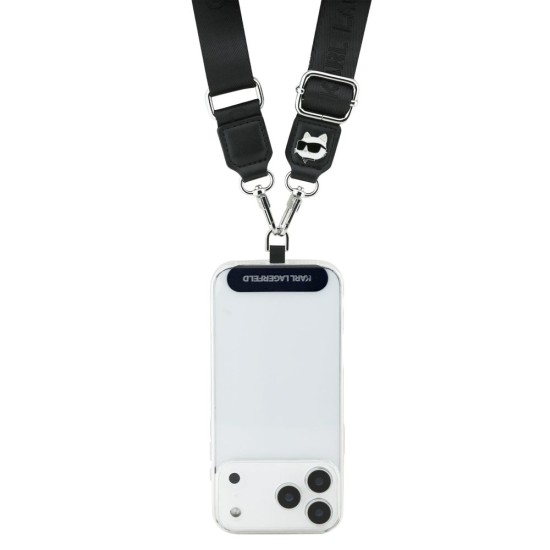 Curea de Umăr Universală (Crossbody Strap) Karl Lagerfeld Choupette Patch, Neagra (Bakr, KLUCNCHPSPK) by www.silkase.ro