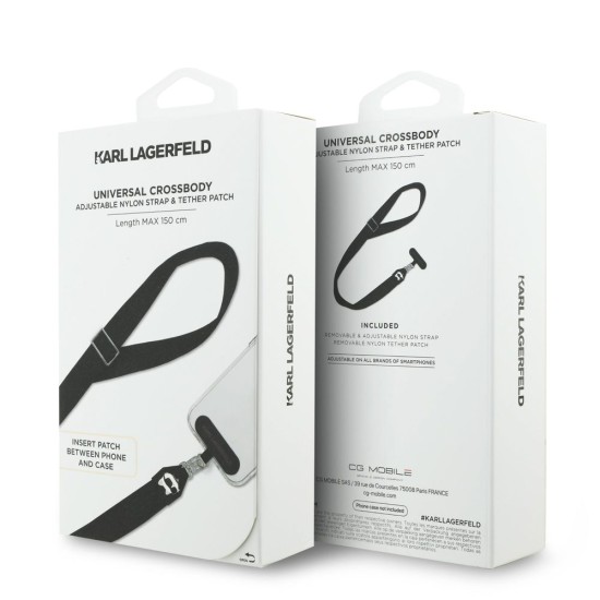 Curea de Umăr Universală (Crossbody Strap) Karl Lagerfeld Choupette Patch, Neagra (Bakr, KLUCNCHPSPK) by www.silkase.ro