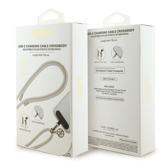 Curea Crossbody Guess 4G Charm cu Cablu USB-C la USB-C, Bej (Bakr, GUCCUCNY4GDE) by www.silkase.ro