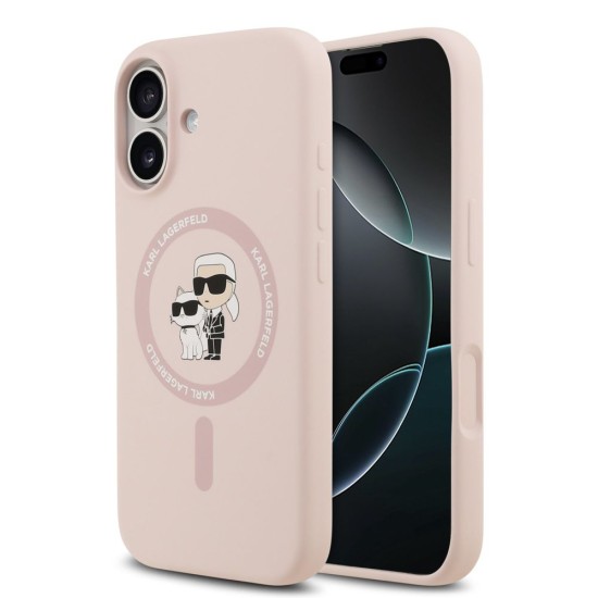 Husa Karl Lagerfeld Liquid Silicone Karl and Choupette MagSafe pentru iPhone 17, Roz (Bakr, KLHMP17SSCMKCRHP) by www.silkase.ro