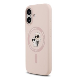 Husa Karl Lagerfeld Liquid Silicone Karl and Choupette MagSafe pentru iPhone 17, Roz