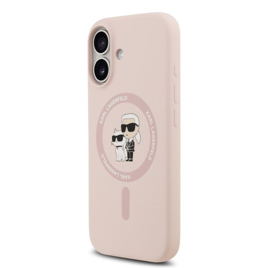 Husa Karl Lagerfeld Liquid Silicone Karl and Choupette MagSafe pentru iPhone 17, Roz (Bakr, KLHMP17SSCMKCRHP) by www.silkase.ro