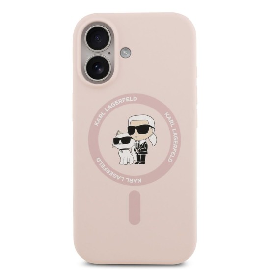 Husa Karl Lagerfeld Liquid Silicone Karl and Choupette MagSafe pentru iPhone 17, Roz (Bakr, KLHMP17SSCMKCRHP) by www.silkase.ro