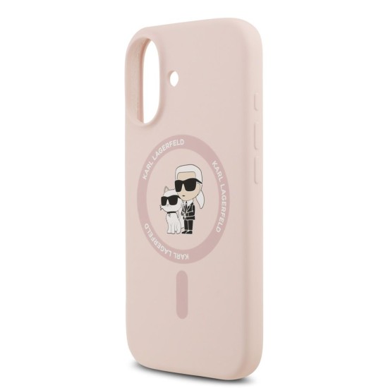 Husa Karl Lagerfeld Liquid Silicone Karl and Choupette MagSafe pentru iPhone 17, Roz (Bakr, KLHMP17SSCMKCRHP) by www.silkase.ro