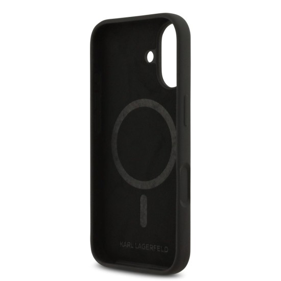 Husa Karl Lagerfeld Liquid Silicone Double Heads MagSafe pentru iPhone 17, Neagra (Bakr, KLHMP17SSKCHPPLK) by www.silkase.ro