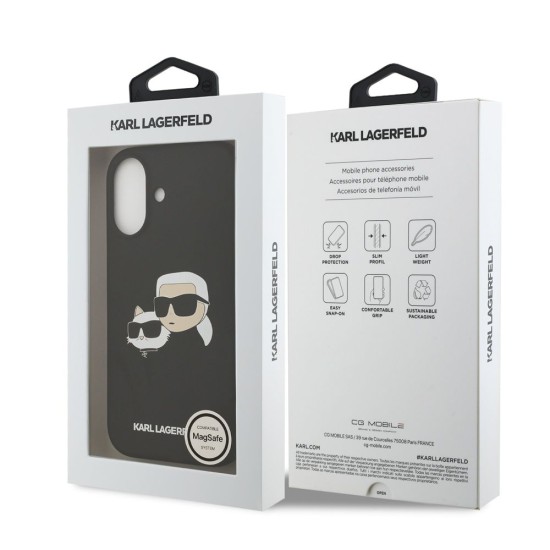 Husa Karl Lagerfeld Liquid Silicone Double Heads MagSafe pentru iPhone 17, Neagra (Bakr, KLHMP17SSKCHPPLK) by www.silkase.ro