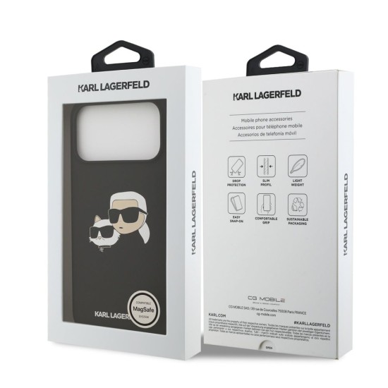 Husa Karl Lagerfeld Liquid Silicone Double Heads MagSafe pentru iPhone 17 Pro Max, Neagra (Bakr, KLHMP17XSKCHPPLK) by www.silkase.ro