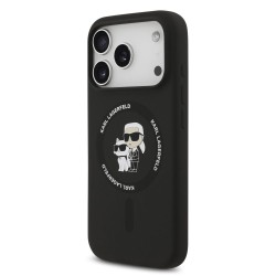 Husa Karl Lagerfeld Liquid Silicone Karl and Choupette MagSafe pentru iPhone 17 Pro Max, Neagra