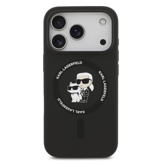 Husa Karl Lagerfeld Liquid Silicone Karl and Choupette MagSafe pentru iPhone 17 Pro Max, Neagra (Bakr, KLHMP17XSCMKCRHK) by www.silkase.ro