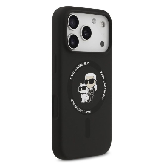 Husa Karl Lagerfeld Liquid Silicone Karl and Choupette MagSafe pentru iPhone 17 Pro Max, Neagra (Bakr, KLHMP17XSCMKCRHK) by www.silkase.ro