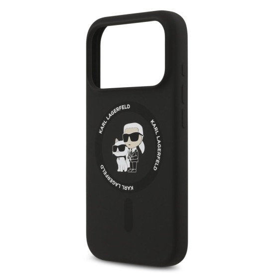Husa Karl Lagerfeld Liquid Silicone Karl and Choupette MagSafe pentru iPhone 17 Pro Max, Neagra (Bakr, KLHMP17XSCMKCRHK) by www.silkase.ro