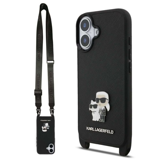 Husa Crossbody Karl Lagerfeld Saffiano Metal Karl and Choupette pentru iPhone 17, Neagra Husa Crossbody Karl Lagerfeld Saffiano Metal Karl and Choupette pentru iPhone 17, Neagra (Bakr, KLHCP17SSAKCPBK) by www.silkase.ro