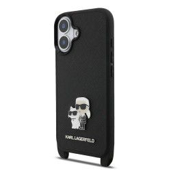 Husa Crossbody Karl Lagerfeld Saffiano Metal Karl and Choupette pentru iPhone 17, Neagra Husa Crossbody Karl Lagerfeld Saffiano Metal Karl and Choupette pentru iPhone 17, Neagra