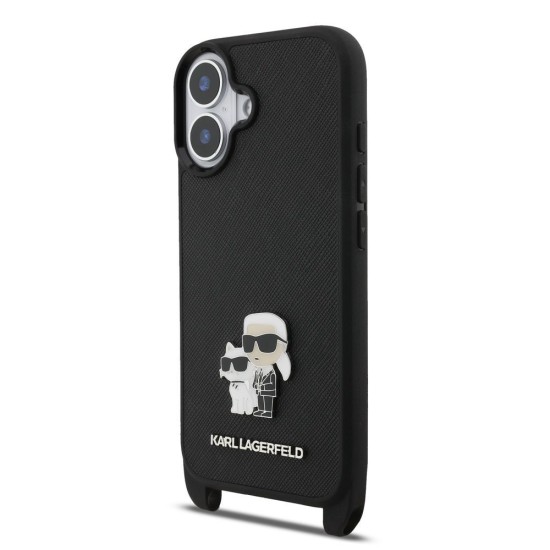 Husa Crossbody Karl Lagerfeld Saffiano Metal Karl and Choupette pentru iPhone 17, Neagra Husa Crossbody Karl Lagerfeld Saffiano Metal Karl and Choupette pentru iPhone 17, Neagra (Bakr, KLHCP17SSAKCPBK) by www.silkase.ro