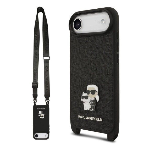 Husa Crossbody Karl Lagerfeld Saffiano Metal Karl and Choupette pentru iPhone Air, Neagra (Bakr, KLHCP17MSAKCPBK) by www.silkase.ro