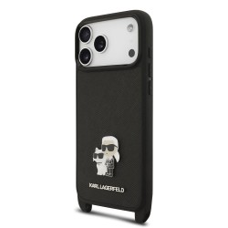 Husa Crossbody Karl Lagerfeld Saffiano Metal Karl and Choupette pentru iPhone 17 Pro, Neagra Husa Crossbody Karl Lagerfeld Saffiano Metal Karl and Choupette pentru iPhone 17 Pro, Neagra