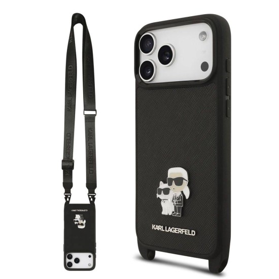 Husa Crossbody Karl Lagerfeld Saffiano Metal Karl and Choupette pentru iPhone 17 Pro Max, Neagra Husa Crossbody Karl Lagerfeld Saffiano Metal Karl and Choupette pentru iPhone 17 Pro Max, Neagra (Bakr, KLHCP17XSAKCPBK) by www.silkase.ro