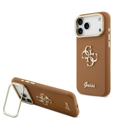 Husa Guess PU Grained 4G Logo Stand Camera Frame pentru iPhone 17 Pro Max, Maro