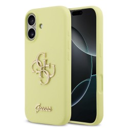 Husa Guess Liquid Silicone 4G Metal Logo pentru iPhone 17, Galbena
