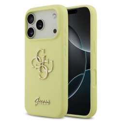 Husa Guess Liquid Silicone 4G Metal Logo pentru iPhone 17 Pro, Galbena