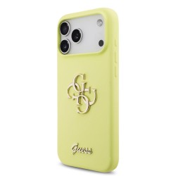 Husa Guess Liquid Silicone 4G Metal Logo pentru iPhone 17 Pro Max, Galbena