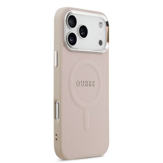 Husa Guess PU Saffiano MagSafe pentru iPhone 17 Pro, Roz (Bakr, GUHMP17LPSAREGSP) by www.silkase.ro