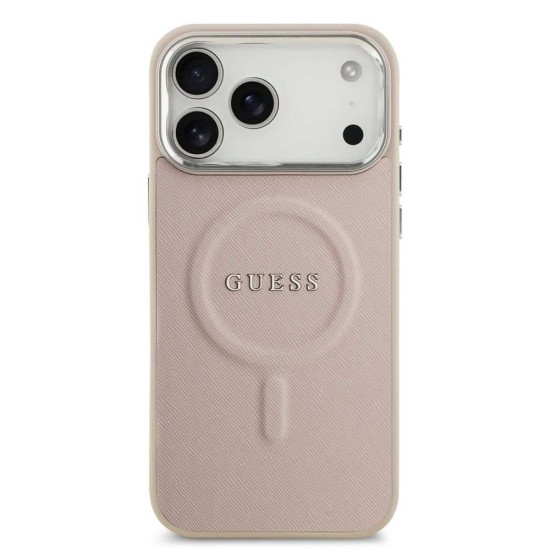 Husa Guess PU Saffiano MagSafe pentru iPhone 17 Pro Max, Roz (Bakr, GUHMP17XPSAREGSP) by www.silkase.ro