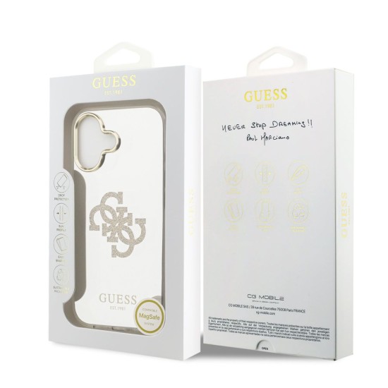 Husa Guess Mirror 4G Glitter Logo MagSafe pentru iPhone 17, Aurie (Bakr, GUHMP17SHMR4GDG) by www.silkase.ro