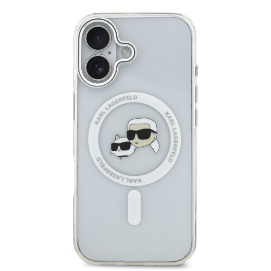 Husa Karl Lagerfeld IML K&CH Heads Metal Frame MagSafe pentru iPhone 17, Transparenta (Bakr, KLHMP17SHLSKCH) by www.silkase.ro