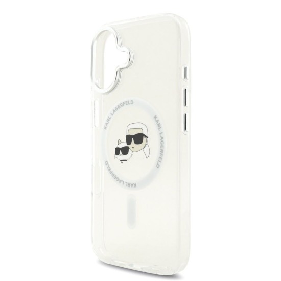 Husa Karl Lagerfeld IML K&CH Heads Metal Frame MagSafe pentru iPhone 17, Transparenta (Bakr, KLHMP17SHLSKCH) by www.silkase.ro