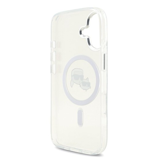 Husa Karl Lagerfeld IML K&CH Heads Metal Frame MagSafe pentru iPhone 17, Transparenta (Bakr, KLHMP17SHLSKCH) by www.silkase.ro