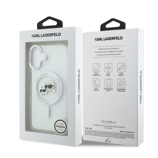 Husa Karl Lagerfeld IML K&CH Heads Metal Frame MagSafe pentru iPhone 17, Transparenta (Bakr, KLHMP17SHLSKCH) by www.silkase.ro